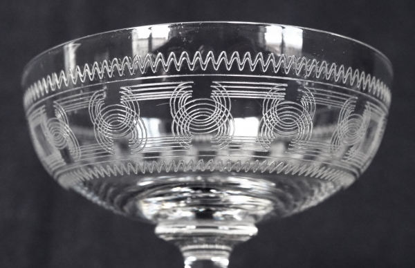 Baccarat crystal champagne cup, engraved crystal pattern 3458