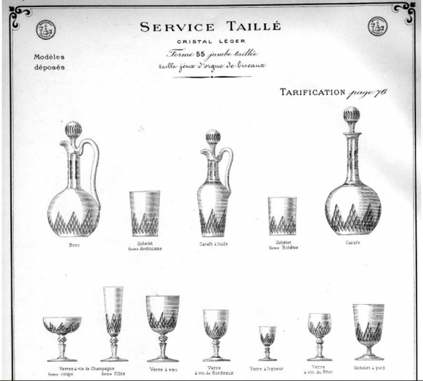 Verre à eau en cristal de Baccarat, modèle Jeux d'Orgues de Biseaux forme 55 jambe taillée - 15,5cm