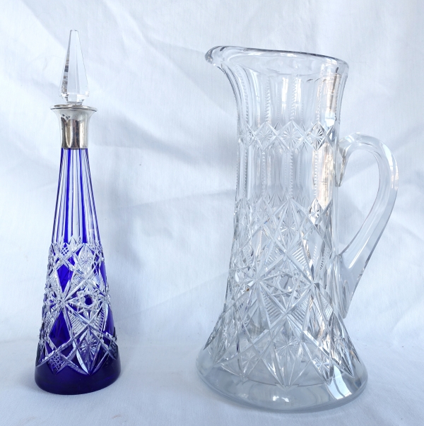 Baccarat crystal tall beer pitcher, rare collector circa 1900, Lagny pattern - sticker