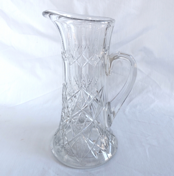 Baccarat crystal tall beer pitcher, rare collector circa 1900, Lagny pattern - sticker