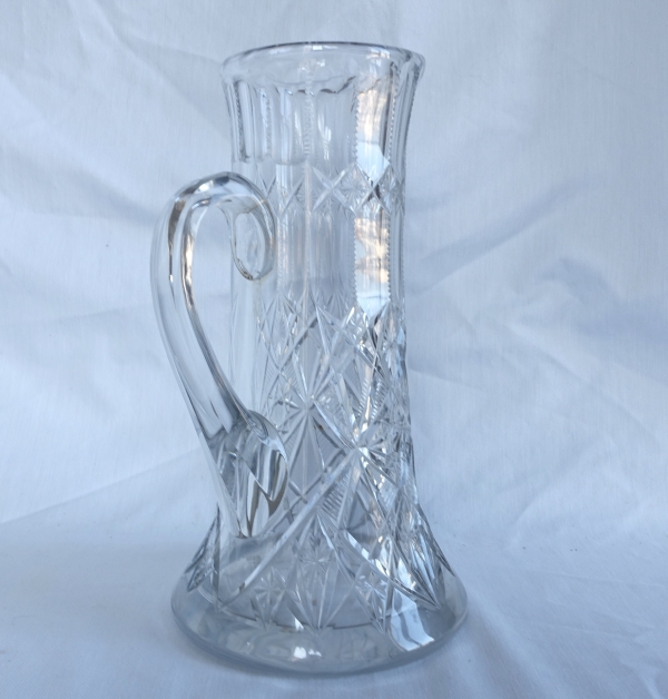 Baccarat crystal tall beer pitcher, rare collector circa 1900, Lagny pattern - sticker