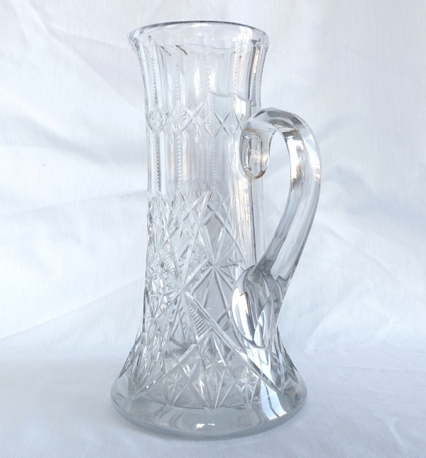 Baccarat crystal tall beer pitcher, rare collector circa 1900, Lagny pattern - sticker