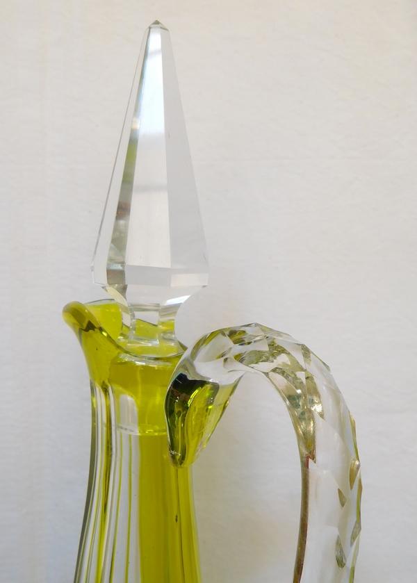 Green overlay Baccarat crystal wine decanter / ewer, Lagny pattern