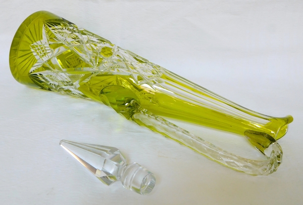Green overlay Baccarat crystal wine decanter / ewer, Lagny pattern