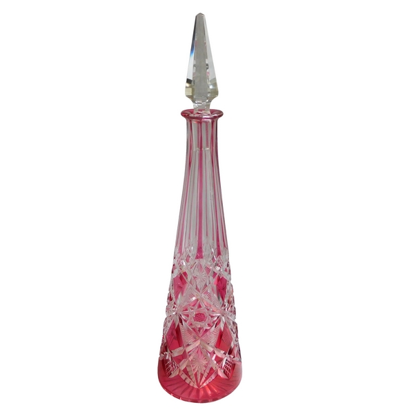 Pink overlay Baccarat crystal liquor decanter, Lagny pattern