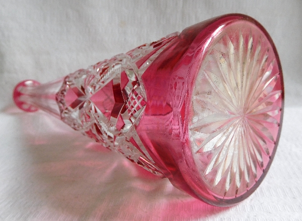 Pink overlay Baccarat crystal liquor decanter, Lagny pattern