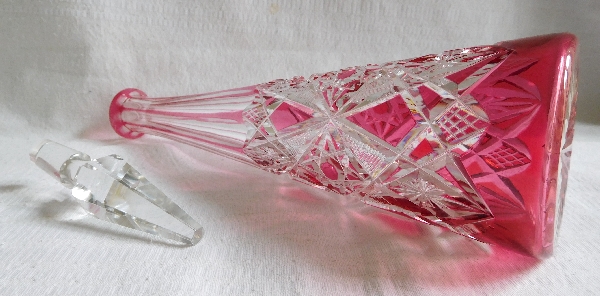 Pink overlay Baccarat crystal liquor decanter, Lagny pattern