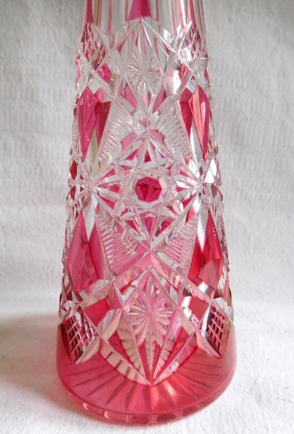 Pink overlay Baccarat crystal liquor decanter, Lagny pattern