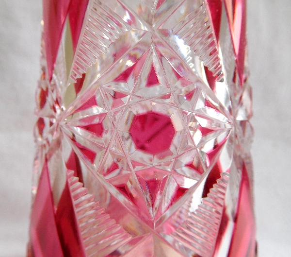 Pink overlay Baccarat crystal liquor decanter, Lagny pattern