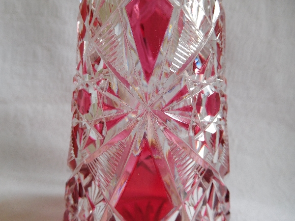 Pink overlay Baccarat crystal liquor decanter, Lagny pattern