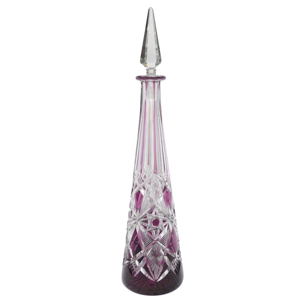 Tall purple overlay Baccarat crystal wine decanter, Lagny pattern