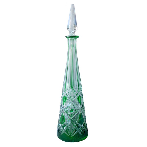 Carafe à liqueur en cristal de Baccarat overlay vert, modèle Lagny - signature gravée