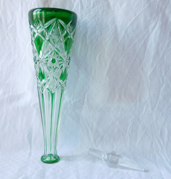 Green overlay Baccarat crystal liquor decanter, Lagny pattern