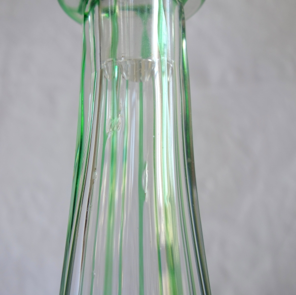 Green overlay Baccarat crystal wine bottle, Lagny pattern - 42cm