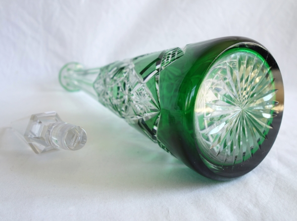 Green overlay Baccarat crystal wine bottle, Lagny pattern - 42cm