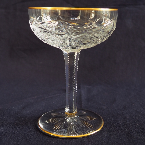 Baccarat crystal champagne glass, Lagny pattern gilt with fine gold