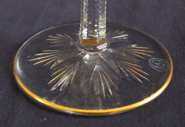 Baccarat crystal champagne glass, Lagny pattern gilt with fine gold