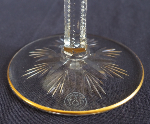 Baccarat crystal champagne glass, Lagny pattern gilt with fine gold