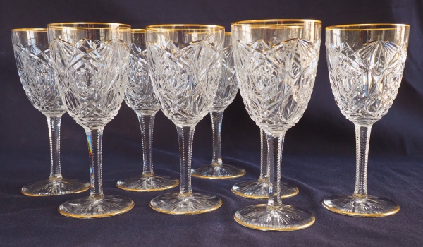 Baccarat crystal wine glass, Lagny pattern gilt with fine gold - 13cm