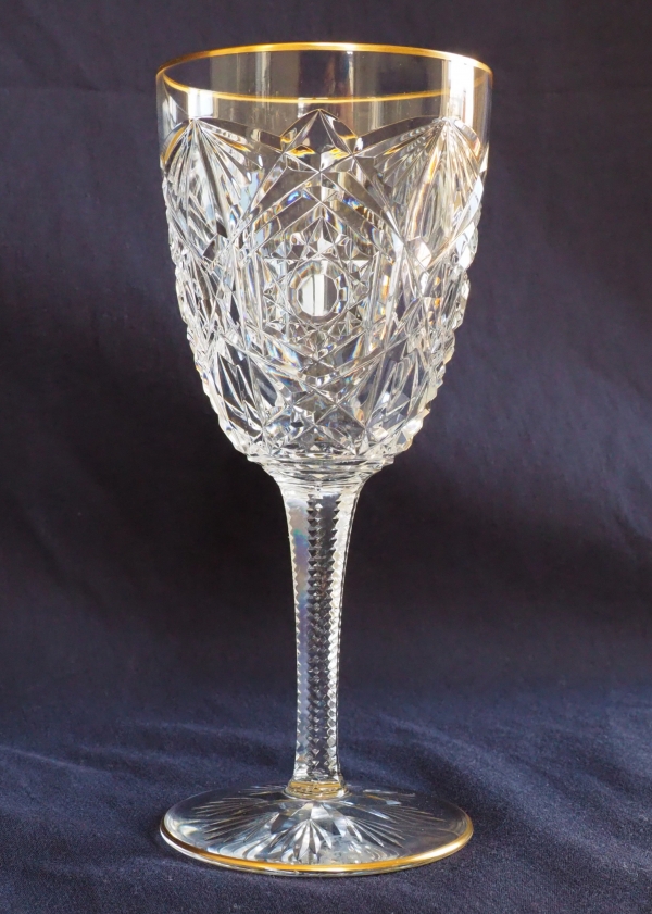 Baccarat crystal burgundy wine glass, Lagny pattern gilt with fine gold - 14.7cm