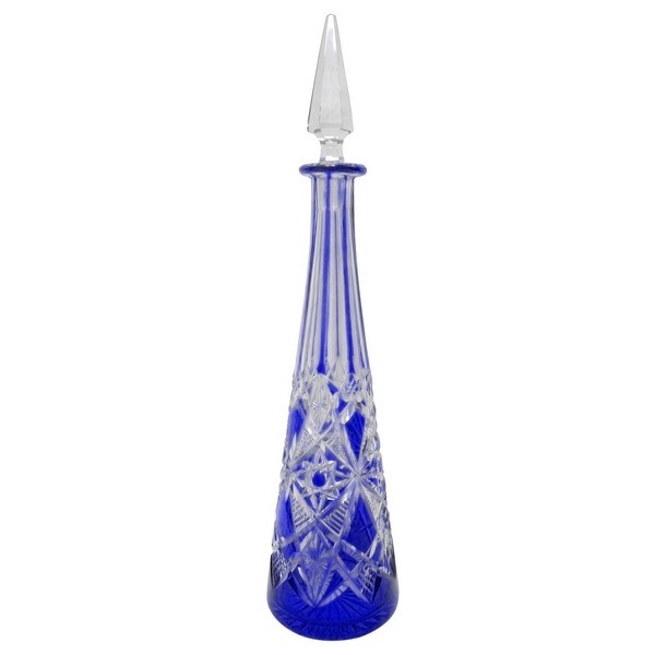 Blue overlay Baccarat crystal wine decanter, Lagny pattern