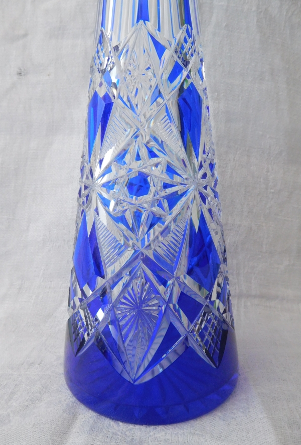 Blue overlay Baccarat crystal wine decanter, Lagny pattern