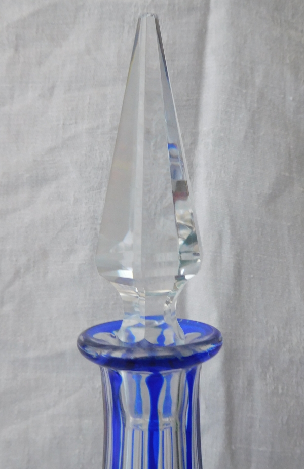 Blue overlay Baccarat crystal wine decanter, Lagny pattern