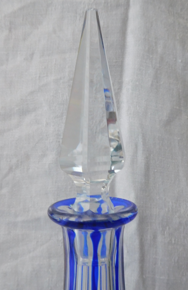Blue overlay Baccarat crystal wine decanter, Lagny pattern