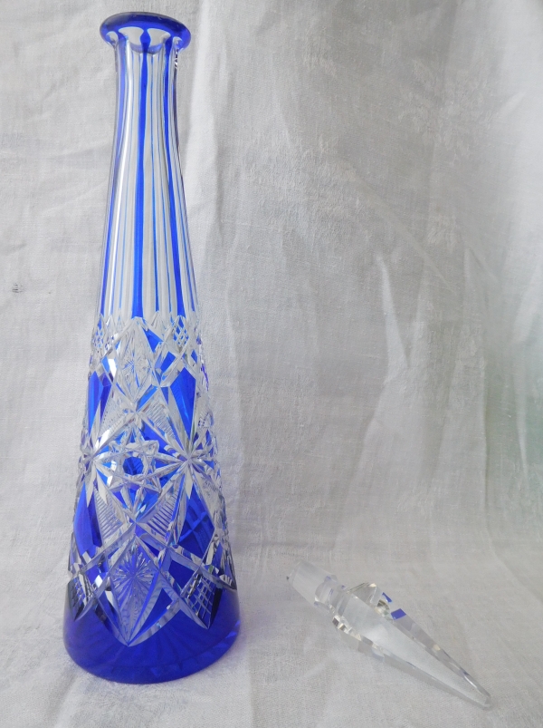 Blue overlay Baccarat crystal wine decanter, Lagny pattern