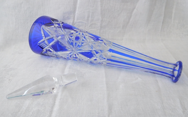 Blue overlay Baccarat crystal wine decanter, Lagny pattern
