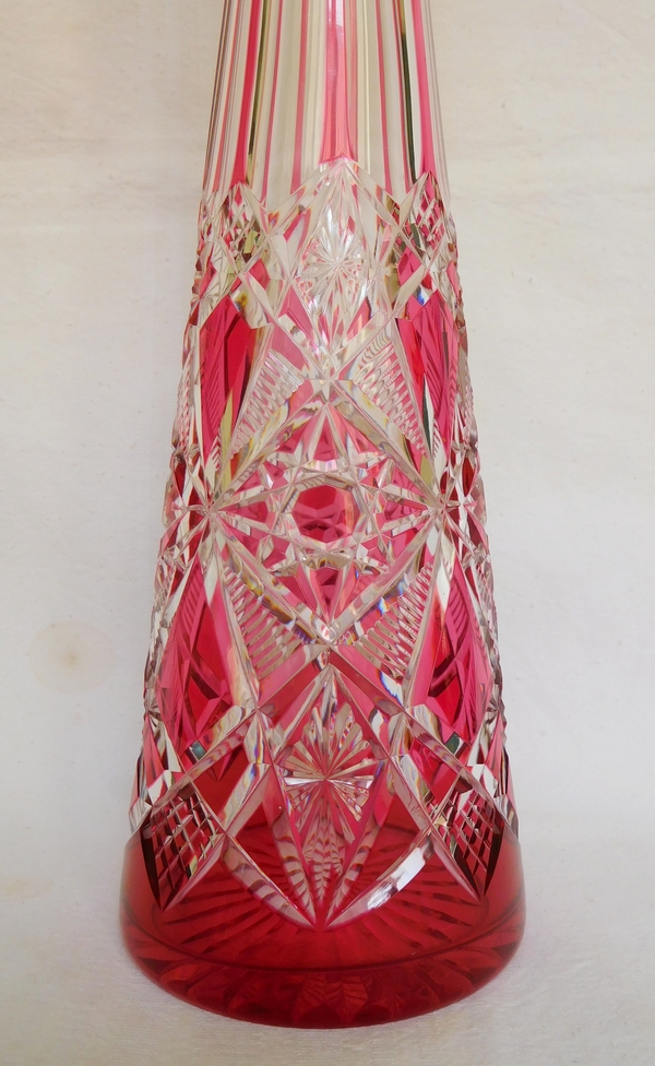 Pink overlay Baccarat crystal wine decanter, Lagny pattern