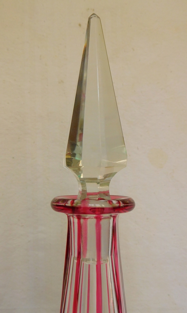 Pink overlay Baccarat crystal wine decanter, Lagny pattern