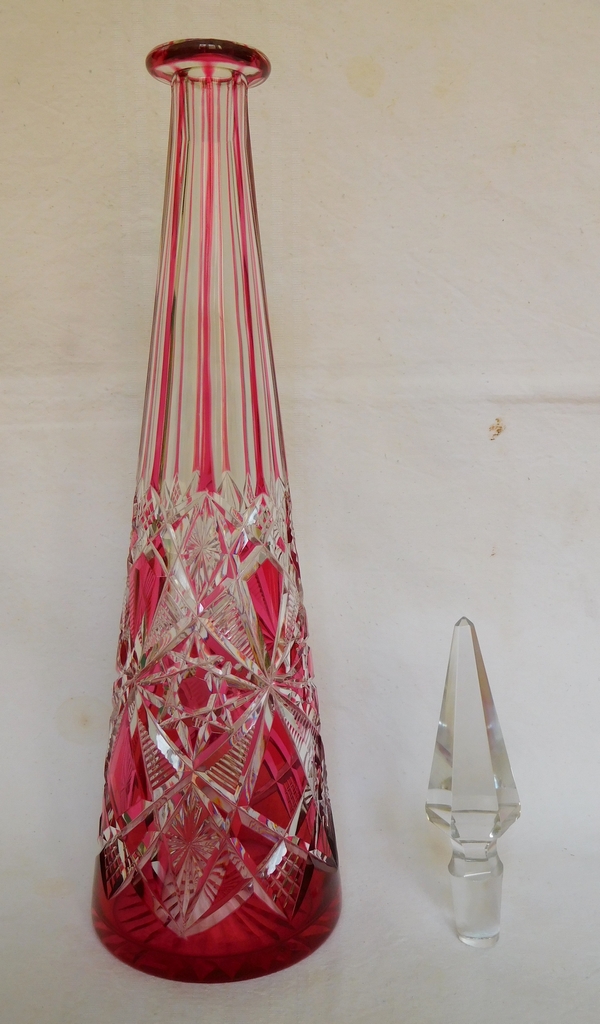 Pink overlay Baccarat crystal wine decanter, Lagny pattern