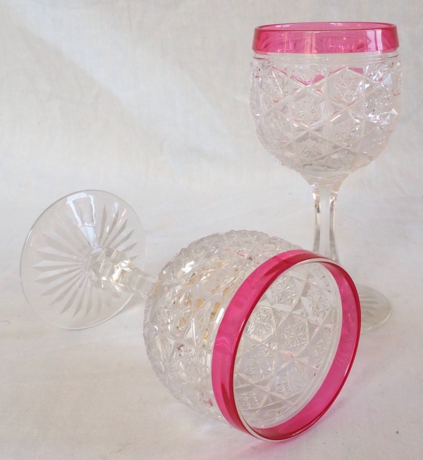 Baccarat crystal roemer / hock glass, Lorient pattern - pink crystal