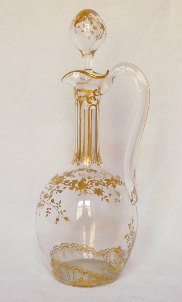 Baccarat crystal ewer / bottle, Louis XV pattern enhanced with fine gold