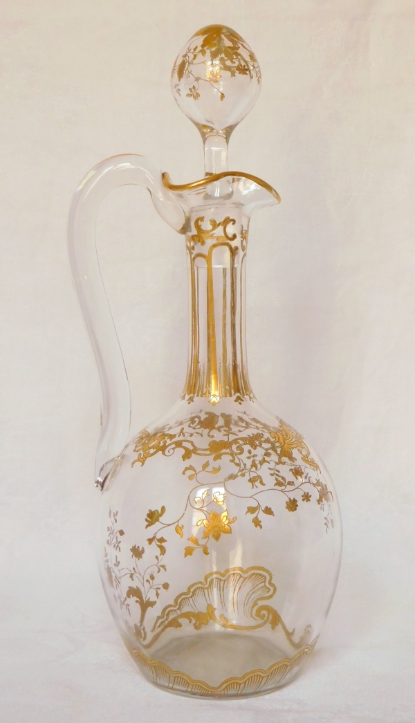 Baccarat crystal ewer / bottle, Louis XV pattern enhanced with fine gold