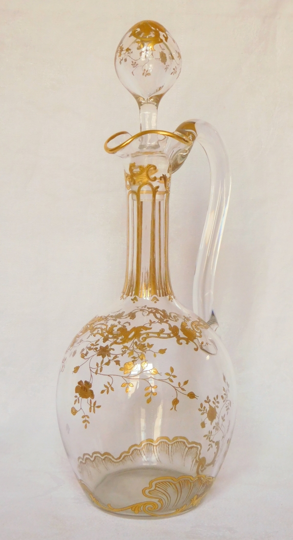 Baccarat crystal ewer / bottle, Louis XV pattern enhanced with fine gold