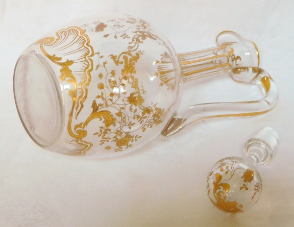 Baccarat crystal ewer / bottle, Louis XV pattern enhanced with fine gold