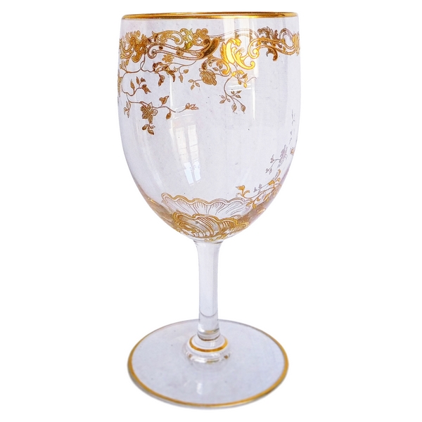 Baccarat crystal water glass, Louis XV pattern enhanced with fine gold