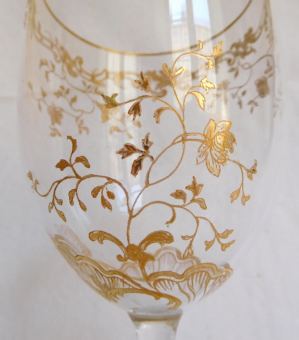 Baccarat crystal water glass, Louis XV pattern enhanced with fine gold