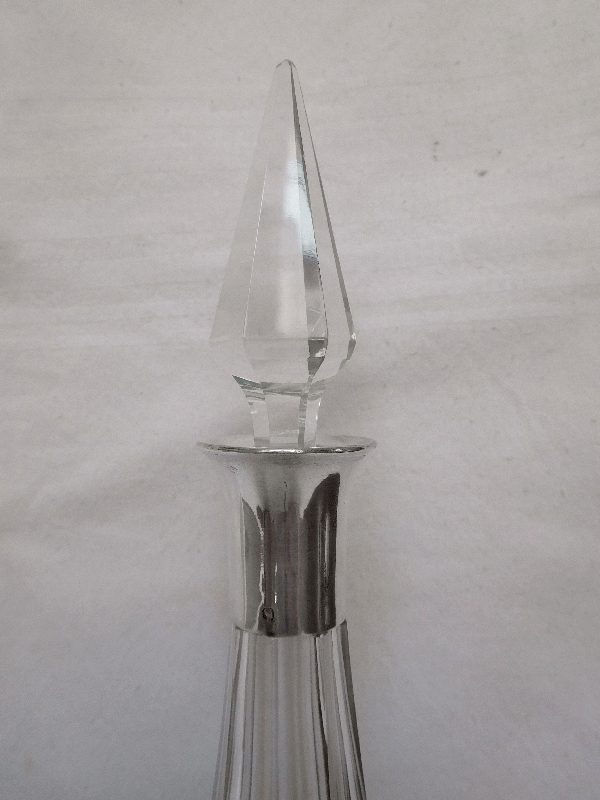 Carafe à liqueur en cristal de Baccarat, monture en argent massif, modèle Malmaison