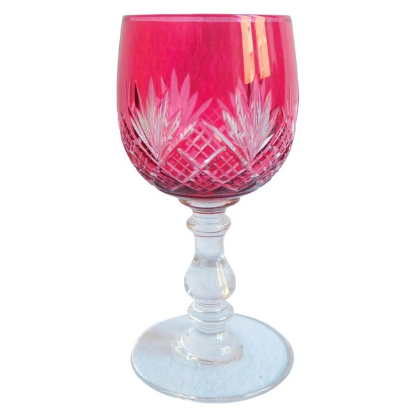 Baccarat crystal port glass, pink overlay cut crystal, Douai pattern