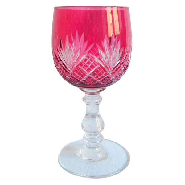 Baccarat crystal port glass, pink overlay cut crystal, Douai pattern