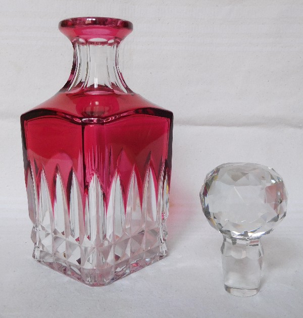 Baccarat crystal whisky or brandy decanter, pink overlay - signed