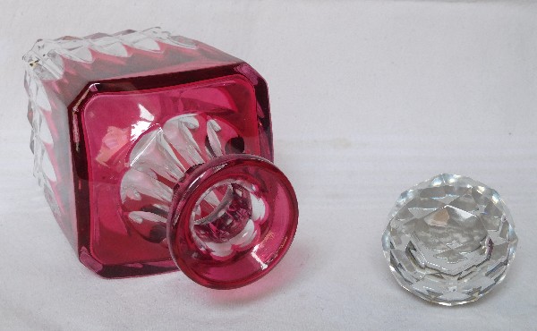 Baccarat crystal whisky or brandy decanter, pink overlay - signed