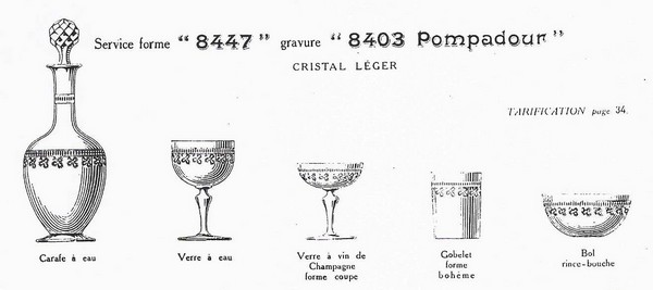 Baccarat cristal water glass, Pompadour pattern - 14.4cm