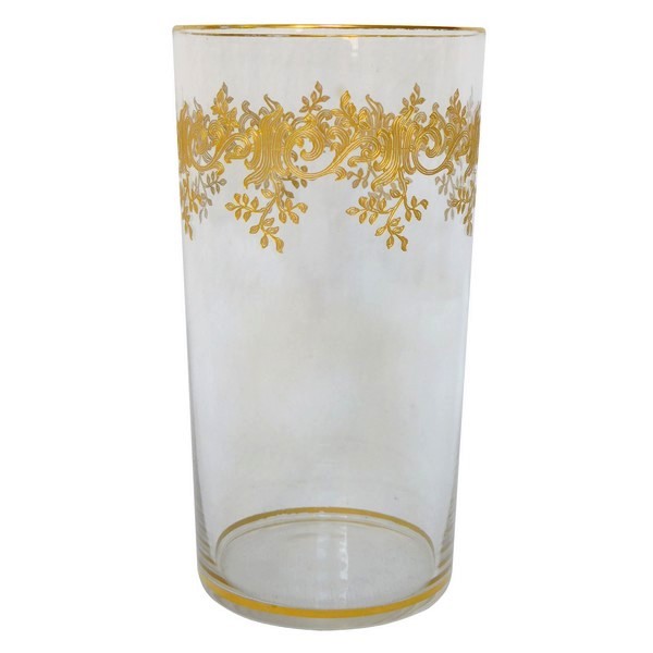 Baccarat crystal water glass / goblet, Sevigne pattern enhanced with fine gold / Recamier pattern - 10cm