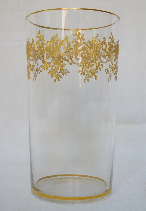 Baccarat crystal water glass / goblet, Sevigne pattern enhanced with fine gold / Recamier pattern - 10cm