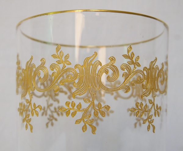 Baccarat crystal water glass / goblet, Sevigne pattern enhanced with fine gold / Recamier pattern - 10cm