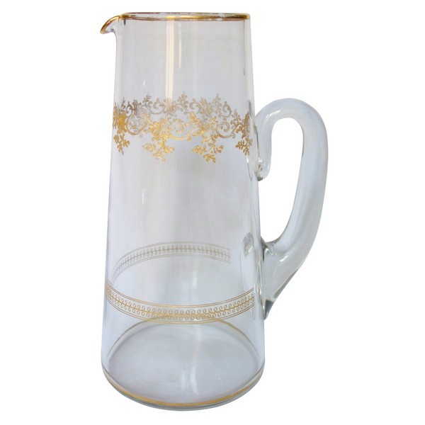 Baccarat crystal orange juice pitcher, Sevigne pattern enhanced with fine gold / Recamier pattern